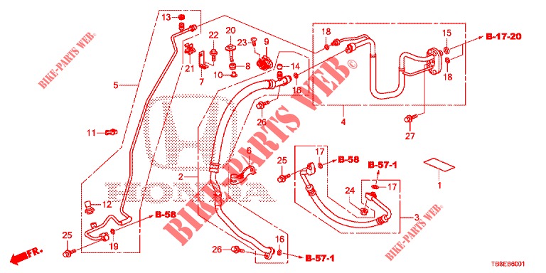 AIR CONDITIONER (FLEXIBLES/TUYAUX) (DIESEL) (LH) for Honda CIVIC TOURER DIESEL 1.6 COMFORT 5 Doors 6 speed manual 2015