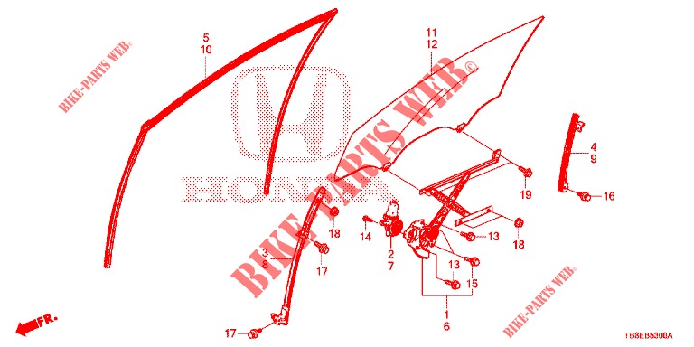 FRONT DOOR WINDOWS/REGULA TOR  for Honda CIVIC TOURER DIESEL 1.6 COMFORT 5 Doors 6 speed manual 2015