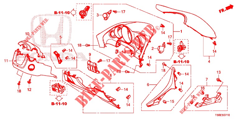INSTRUMENT GARNISH (COTE DE CONDUCTEUR) (LH) for Honda CIVIC TOURER DIESEL 1.6 COMFORT 5 Doors 6 speed manual 2015