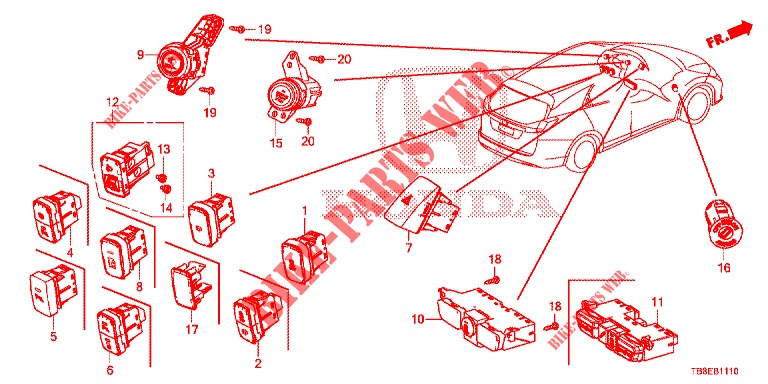 SWITCH (LH) for Honda CIVIC TOURER DIESEL 1.6 COMFORT 5 Doors 6 speed manual 2015