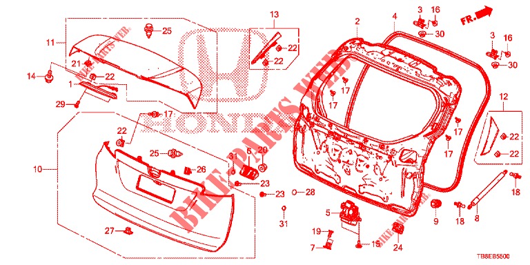 TAILGATE PANEL (2D)  for Honda CIVIC TOURER DIESEL 1.6 COMFORT 5 Doors 6 speed manual 2015