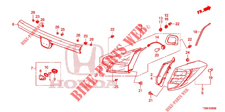 TAILLIGHT/LICENSE LIGHT (PGM FI)  for Honda CIVIC TOURER DIESEL 1.6 COMFORT 5 Doors 6 speed manual 2015