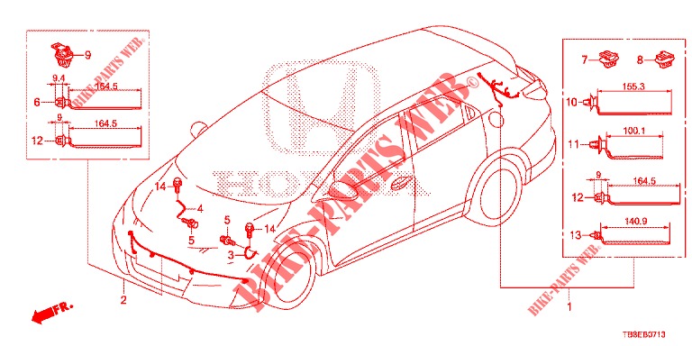 WIRE HARNESS (8) for Honda CIVIC TOURER DIESEL 1.6 COMFORT 5 Doors 6 speed manual 2015
