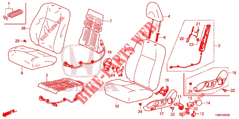 FRONT SEAT/SEATBELTS (G.) (1) for Honda CIVIC TOURER DIESEL 1.6 EXECUTIVE 5 Doors 6 speed manual 2015