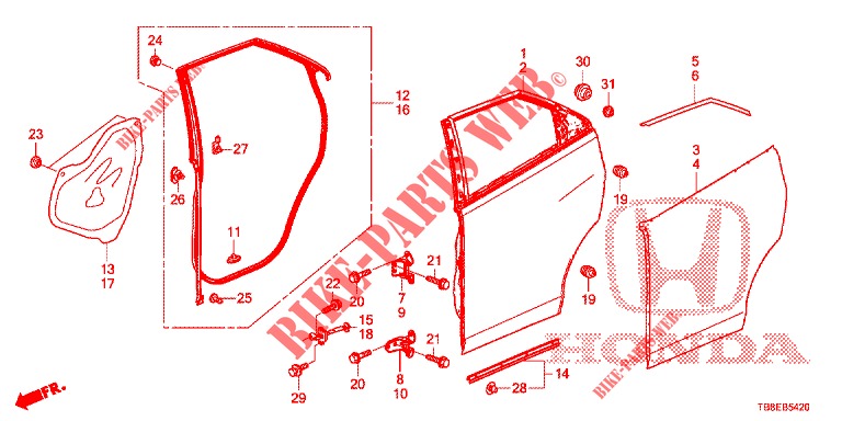 REAR DOOR PANELS (4D)  for Honda CIVIC TOURER DIESEL 1.6 EXECUTIVE 5 Doors 6 speed manual 2015