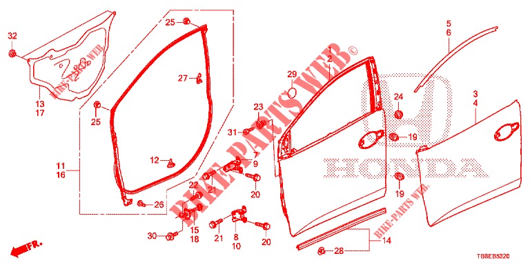 FRONT DOOR PANELS (2D)  for Honda CIVIC TOURER DIESEL 1.6 EXECUTIVE 5 Doors 6 speed manual 2015