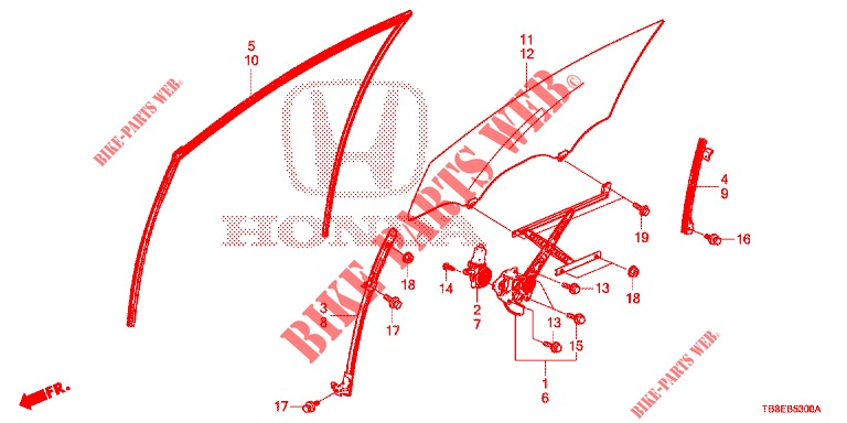 FRONT DOOR WINDOWS/REGULA TOR  for Honda CIVIC TOURER DIESEL 1.6 EXECUTIVE 5 Doors 6 speed manual 2015