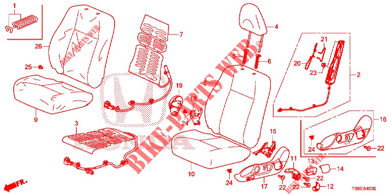 FRONT SEAT/SEATBELTS (G.) (1) for Honda CIVIC TOURER DIESEL 1.6 LIFSTYLE 5 Doors 6 speed manual 2015