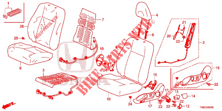 FRONT SEAT/SEATBELTS (G.) (1) for Honda CIVIC TOURER 1.8 COMFORT 5 Doors 6 speed manual 2015
