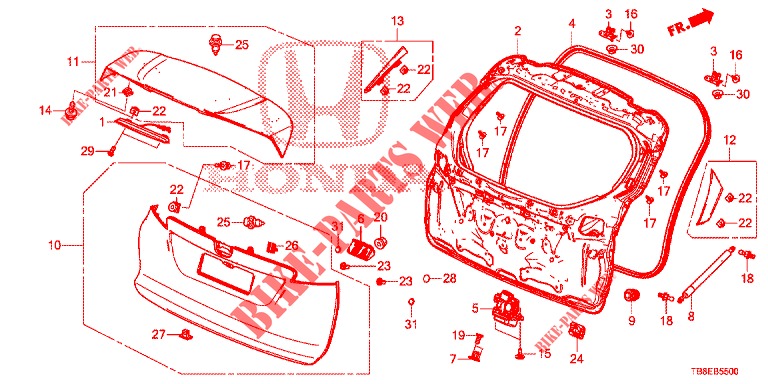 TAILGATE PANEL (2D)  for Honda CIVIC TOURER 1.8 COMFORT 5 Doors 5 speed automatic 2015