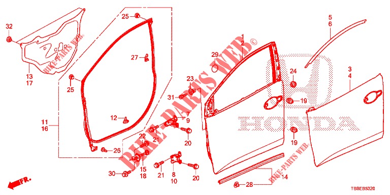 FRONT DOOR PANELS (2D)  for Honda CIVIC TOURER 1.8 EXECUTIVE NAVI 5 Doors 6 speed manual 2015