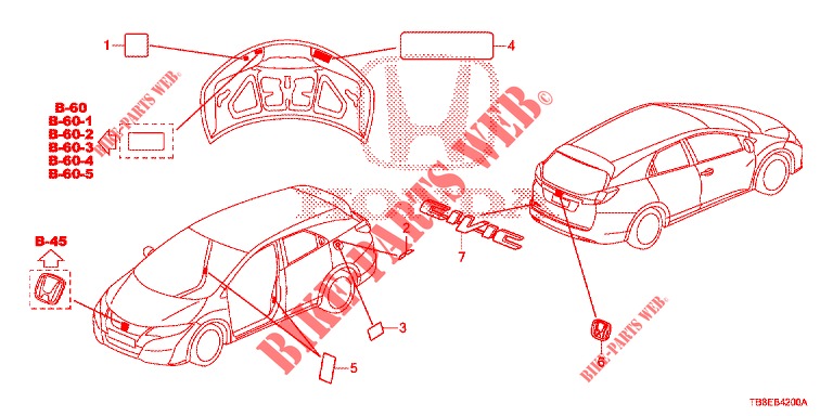 EMBLEMS/CAUTION LABELS  for Honda CIVIC TOURER 1.8 EXECUTIVE 5 Doors 6 speed manual 2015