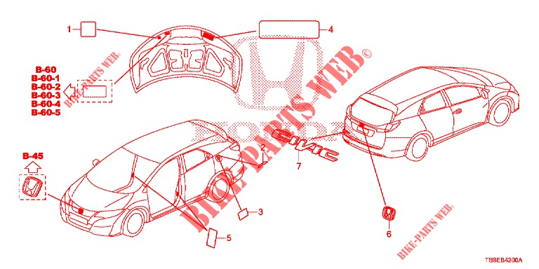 EMBLEMS/CAUTION LABELS  for Honda CIVIC TOURER 1.8 LIFESTYLE 5 Doors 5 speed automatic 2015