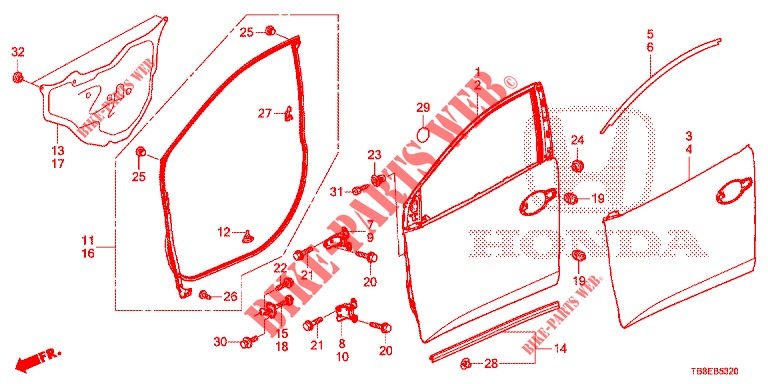 FRONT DOOR PANELS (2D)  for Honda CIVIC TOURER DIESEL 1.6 COMFORT 5 Doors 6 speed manual 2016