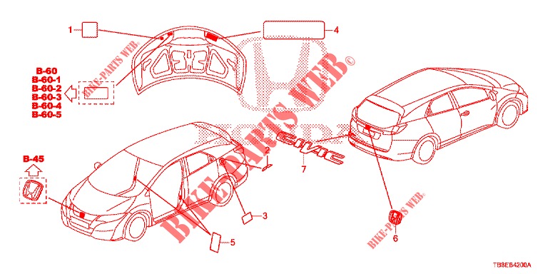 EMBLEMS/CAUTION LABELS  for Honda CIVIC TOURER DIESEL 1.6 STYLE NAVI 5 Doors 6 speed manual 2016