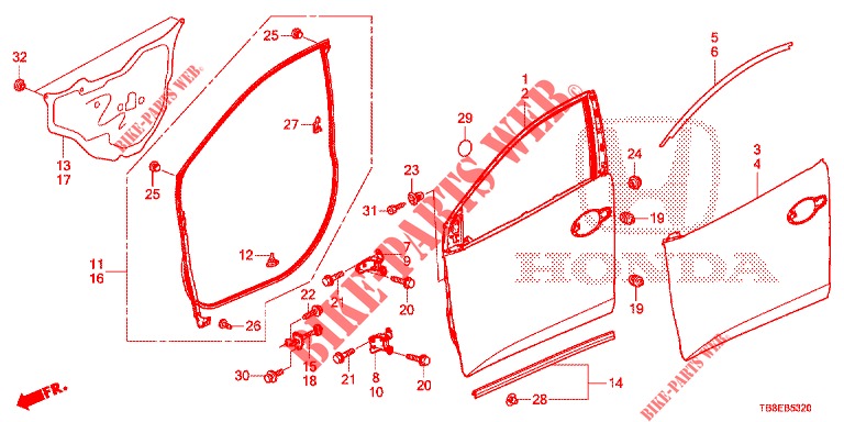 FRONT DOOR PANELS (2D)  for Honda CIVIC TOURER DIESEL 1.6 STYLE NAVI 5 Doors 6 speed manual 2016