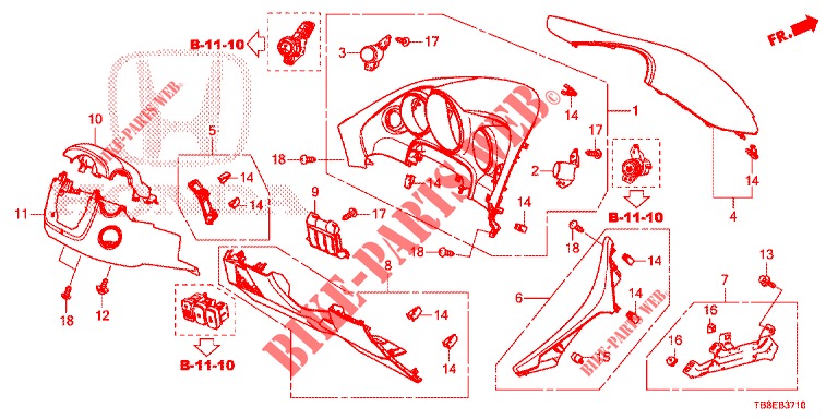 INSTRUMENT GARNISH (COTE DE CONDUCTEUR) (LH) for Honda CIVIC TOURER DIESEL 1.6 STYLE NAVI 5 Doors 6 speed manual 2016