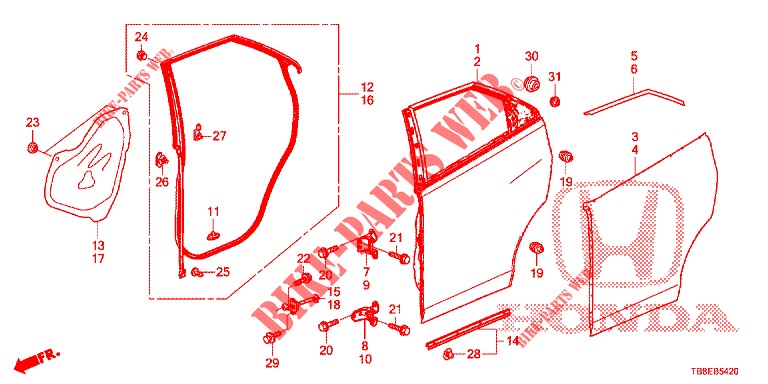 REAR DOOR PANELS (4D)  for Honda CIVIC TOURER DIESEL 1.6 EXECUTIVE 5 Doors 6 speed manual 2016