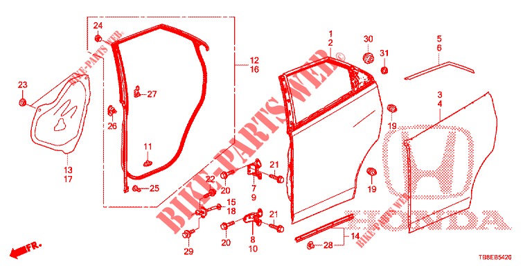 REAR DOOR PANELS (4D)  for Honda CIVIC TOURER 1.8 COMFORT 5 Doors 6 speed manual 2016