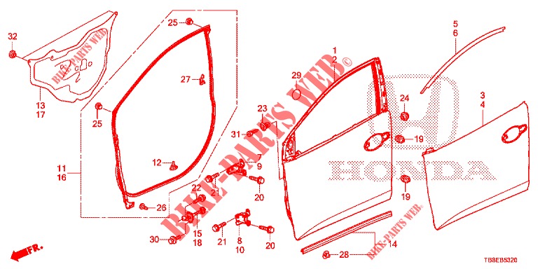 FRONT DOOR PANELS (2D)  for Honda CIVIC TOURER 1.8 EXECUTIVE NAVI 5 Doors 6 speed manual 2016