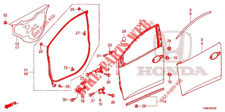 FRONT DOOR PANELS (2D)  for Honda CIVIC TOURER 1.8 LIFESTYLE 5 Doors 6 speed manual 2016