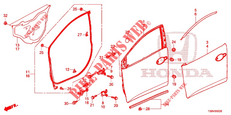 FRONT DOOR PANELS (2D)  for Honda CIVIC TOURER DIESEL 1.6 ELEGANCE 5 Doors 6 speed manual 2017