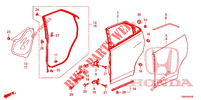 REAR DOOR PANELS (4D)  for Honda CIVIC TOURER DIESEL 1.6 ELEGANCE 5 Doors 6 speed manual 2017