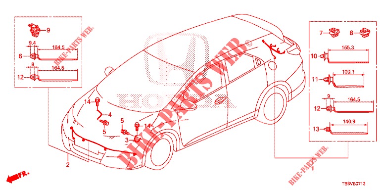 WIRE HARNESS (8) for Honda CIVIC TOURER DIESEL 1.6 ELEGANCE 5 Doors 6 speed manual 2017