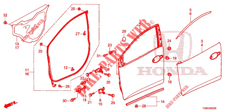 FRONT DOOR PANELS (2D)  for Honda CIVIC TOURER DIESEL 1.6 ELEGANCE L 5 Doors 6 speed manual 2017