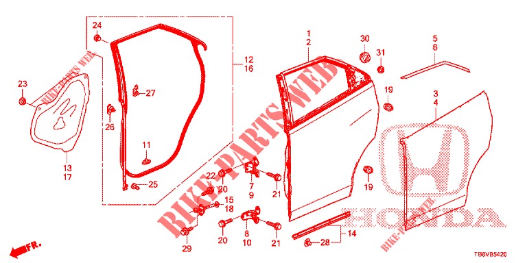 REAR DOOR PANELS (4D)  for Honda CIVIC TOURER DIESEL 1.6 ELEGANCE L 5 Doors 6 speed manual 2017