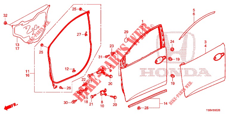 FRONT DOOR PANELS (2D)  for Honda CIVIC TOURER DIESEL 1.6 SPORT NAVI 5 Doors 6 speed manual 2017