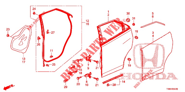 REAR DOOR PANELS (4D)  for Honda CIVIC TOURER DIESEL 1.6 SPORT NAVI 5 Doors 6 speed manual 2017