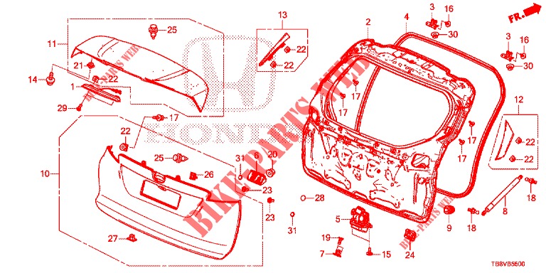 TAILGATE PANEL (2D)  for Honda CIVIC TOURER DIESEL 1.6 SPORT NAVI 5 Doors 6 speed manual 2017