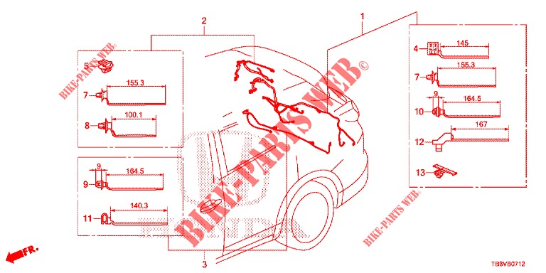 WIRE HARNESS (7) for Honda CIVIC TOURER DIESEL 1.6 SPORT NAVI 5 Doors 6 speed manual 2017
