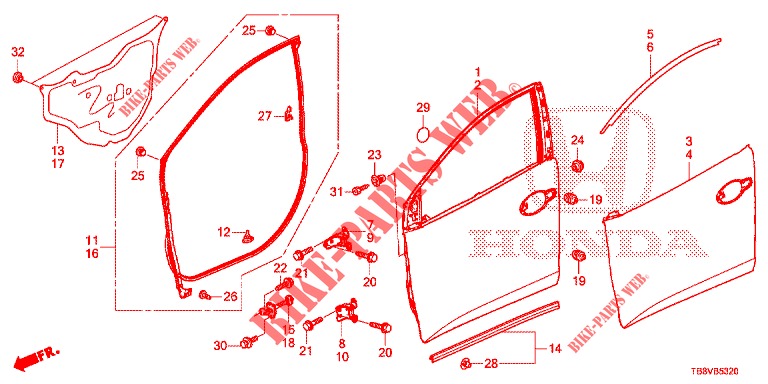 FRONT DOOR PANELS (2D)  for Honda CIVIC TOURER DIESEL 1.6 EXECUTIVE 5 Doors 6 speed manual 2017