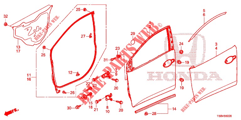 FRONT DOOR PANELS (2D)  for Honda CIVIC TOURER DIESEL 1.6 LIFSTYLE 5 Doors 6 speed manual 2017