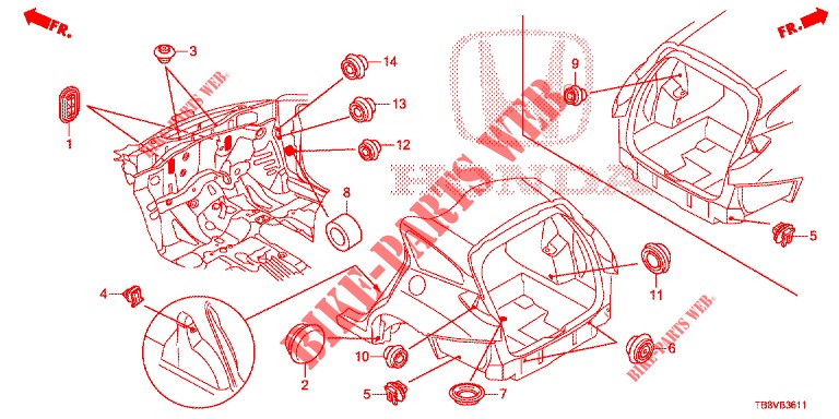 GROMMET (ARRIERE) for Honda CIVIC TOURER DIESEL 1.6 LIFSTYLE 5 Doors 6 speed manual 2017
