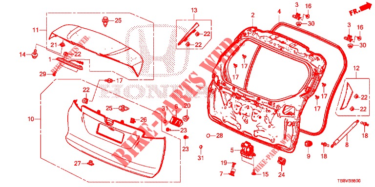TAILGATE PANEL (2D)  for Honda CIVIC TOURER DIESEL 1.6 LIFSTYLE 5 Doors 6 speed manual 2017