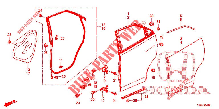 REAR DOOR PANELS (4D)  for Honda CIVIC TOURER DIESEL 1.6 S 5 Doors 6 speed manual 2017