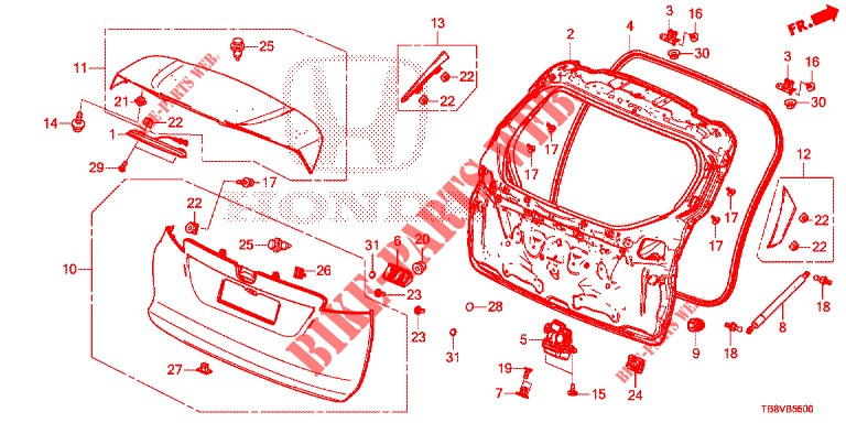 TAILGATE PANEL (2D)  for Honda CIVIC TOURER DIESEL 1.6 S 5 Doors 6 speed manual 2017