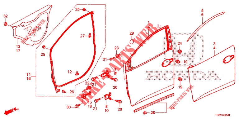 FRONT DOOR PANELS (2D)  for Honda CIVIC TOURER 1.8 COMFORT 5 Doors 6 speed manual 2017
