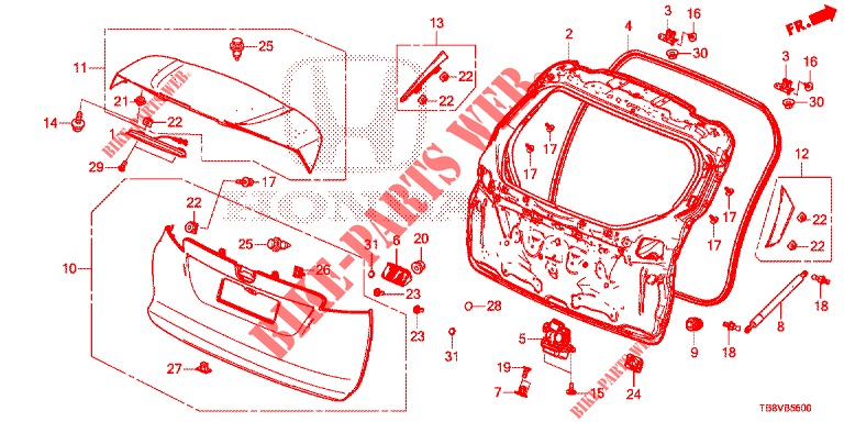 TAILGATE PANEL (2D)  for Honda CIVIC TOURER 1.8 COMFORT 5 Doors 5 speed automatic 2017