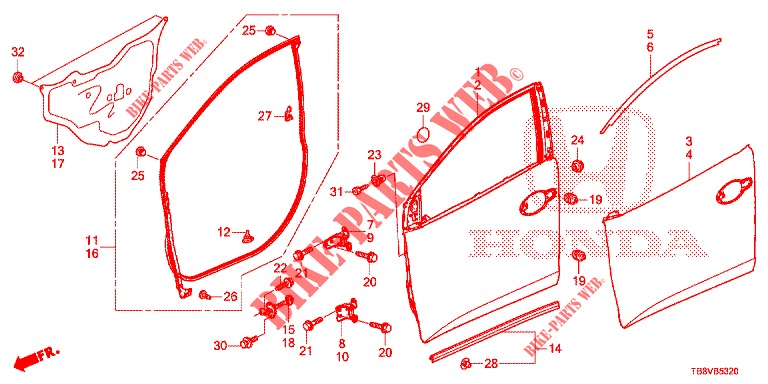 FRONT DOOR PANELS (2D)  for Honda CIVIC TOURER 1.8 EXECUTIVE NAVI 5 Doors 6 speed manual 2017