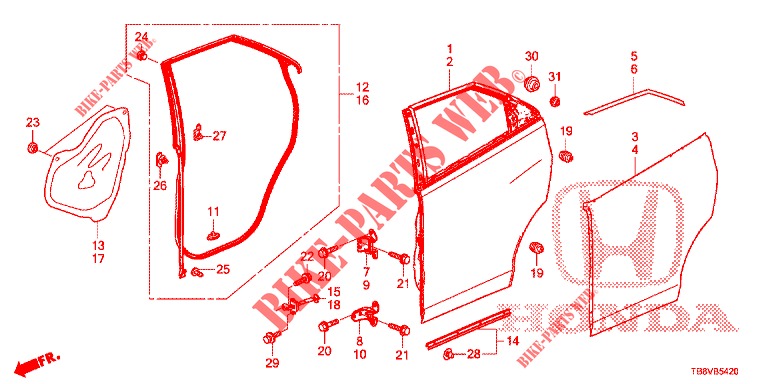 REAR DOOR PANELS (4D)  for Honda CIVIC TOURER 1.8 ELEGANCE L 5 Doors 6 speed manual 2017