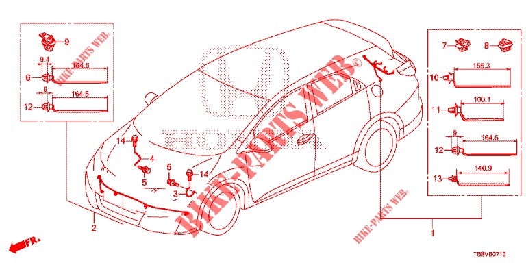 WIRE HARNESS (8) for Honda CIVIC TOURER 1.8 ELEGANCE L 5 Doors 6 speed manual 2017
