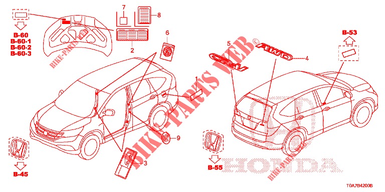 EMBLEMS/CAUTION LABELS  for Honda CR-V 2.0 COMFORT 5 Doors 6 speed manual 2013