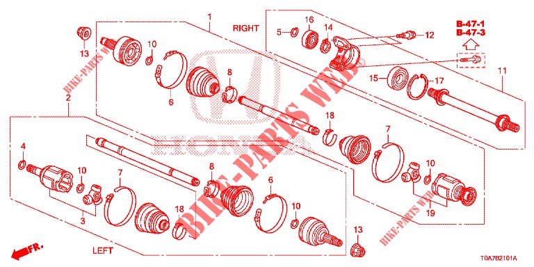 FRONT DRIVESHAFT/HALF SHA FT (2.0L) for Honda CR-V 2.0 COMFORT 5 Doors 6 speed manual 2013