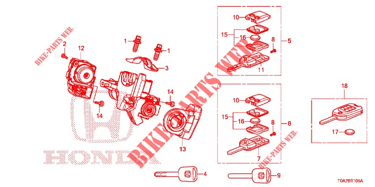 KEY CYLINDER COMPONENTS  for Honda CR-V 2.0 COMFORT 5 Doors 6 speed manual 2013