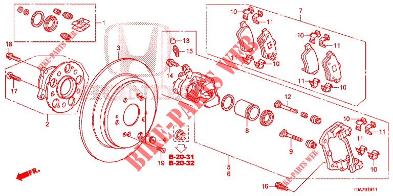 REAR BRAKE (2) for Honda CR-V 2.0 COMFORT 5 Doors 6 speed manual 2014