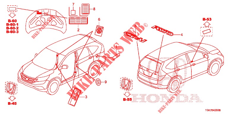 EMBLEMS/CAUTION LABELS  for Honda CR-V 2.0 ELEGANCE 5 Doors 5 speed automatic 2014